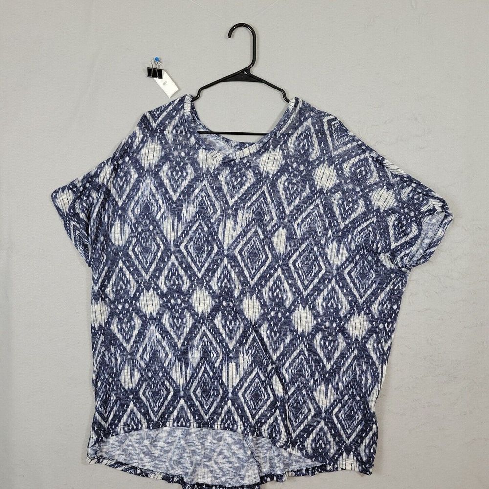 CJ Banks Womens Pullover Blouse Sheer Short Sleeve Blue Plus Size 3X - Picture 1 of 10